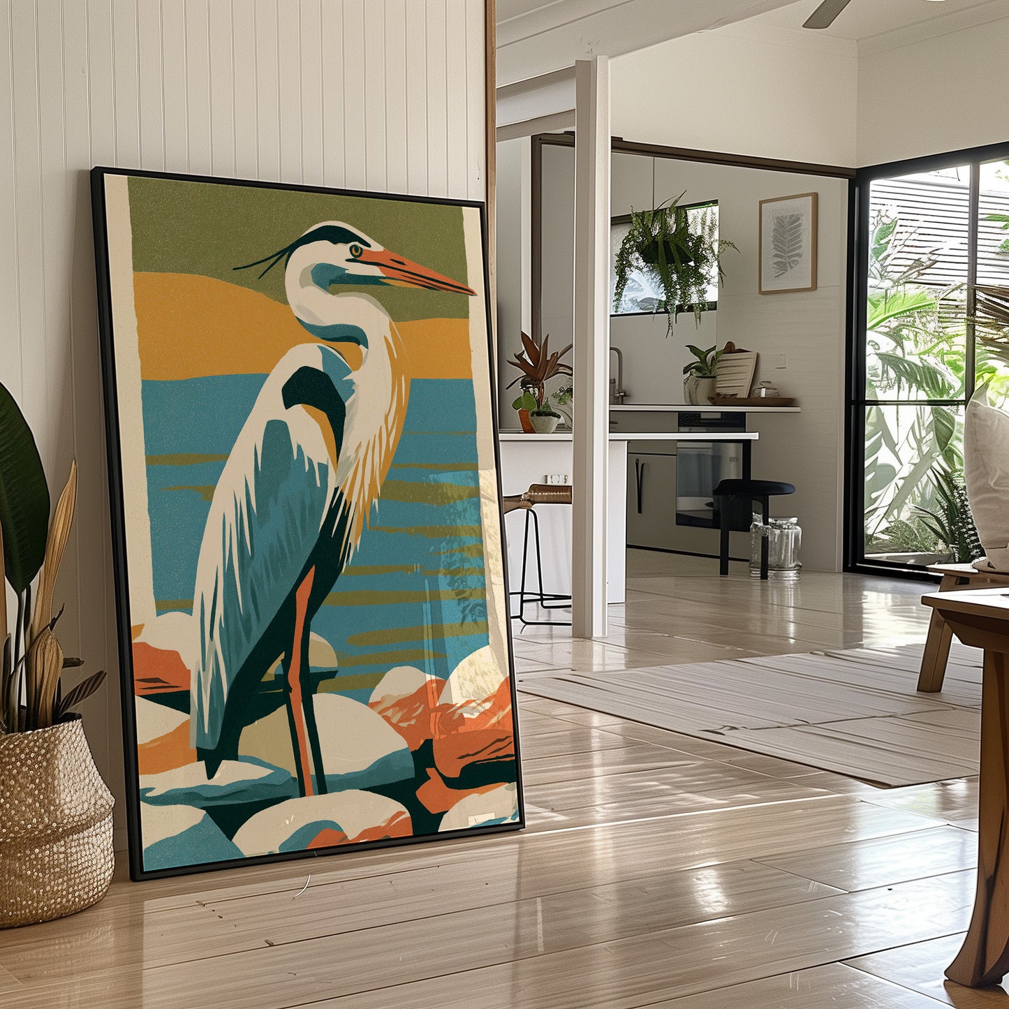 Great Blue Heron in Retro Print