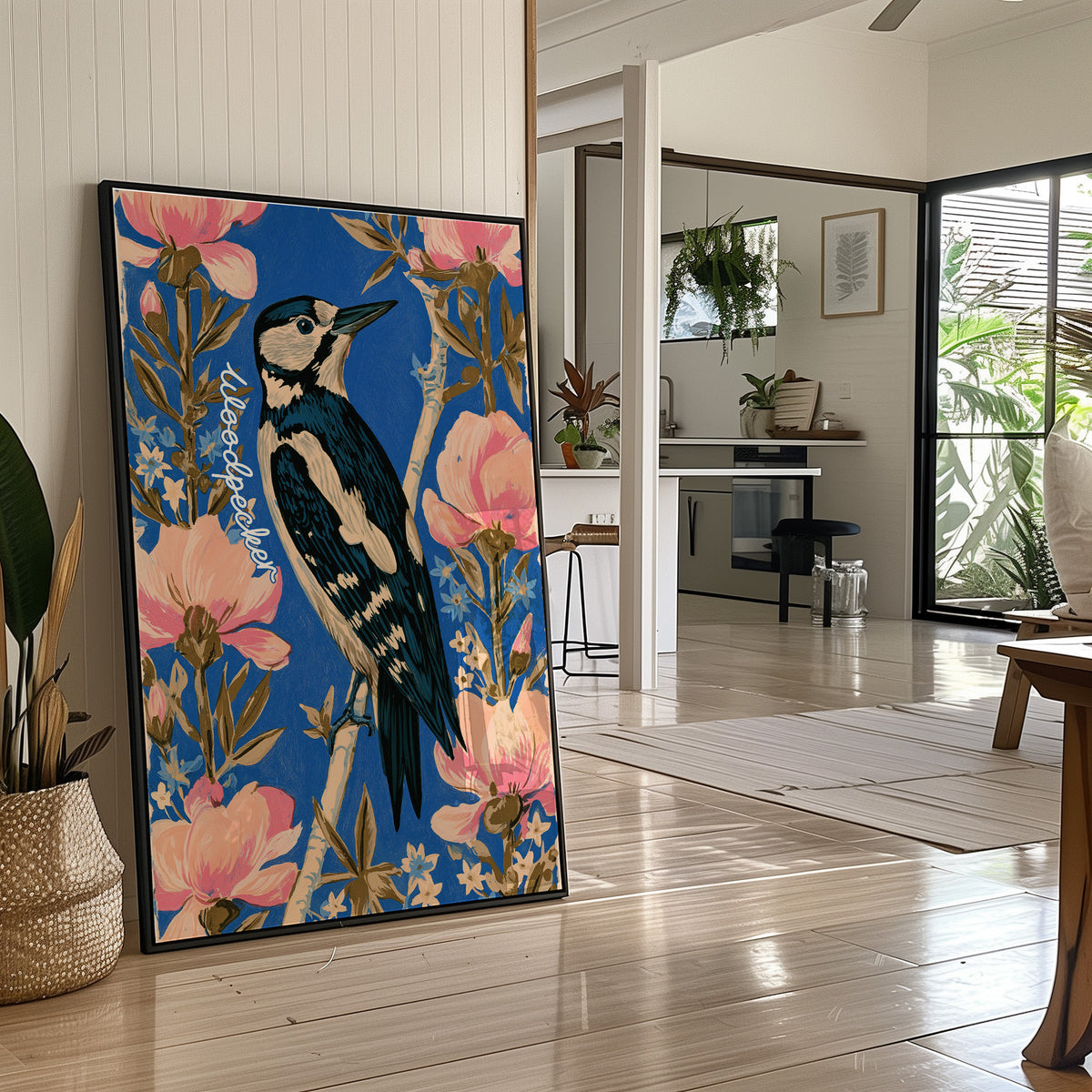 Woodpecker Among Peony Blooms