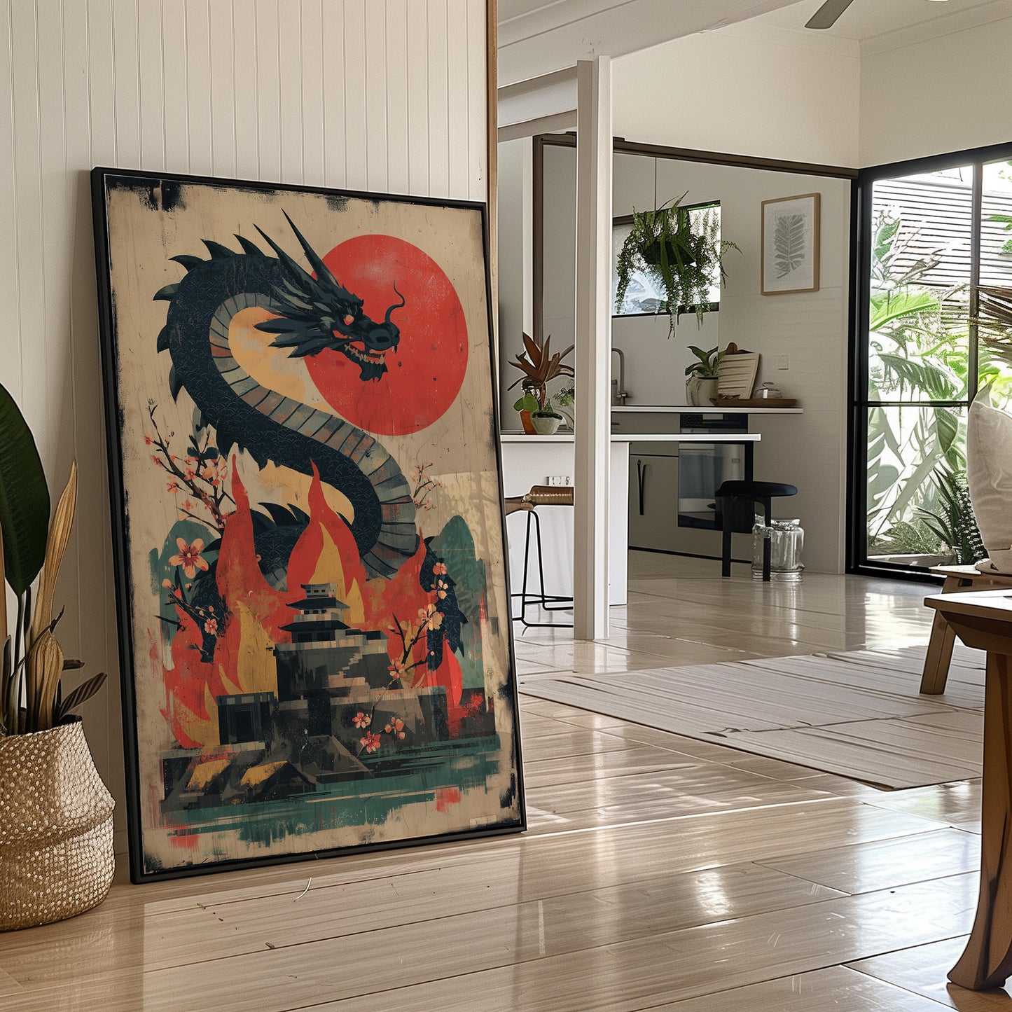 Dragon Rising Over Crimson Sun