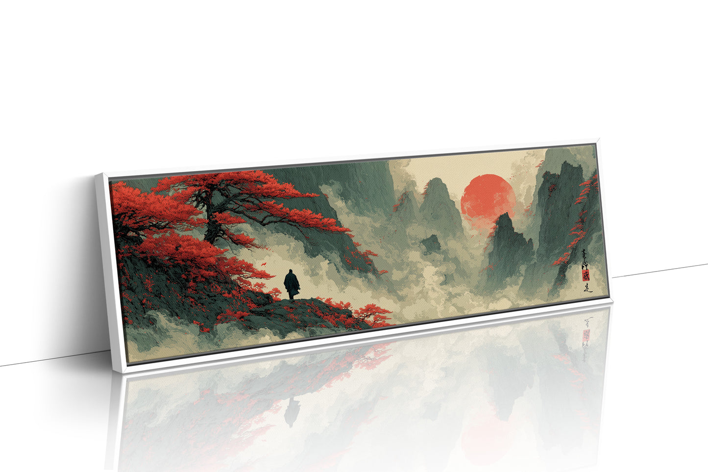 Red Sun Over Misty Mountain Peaks