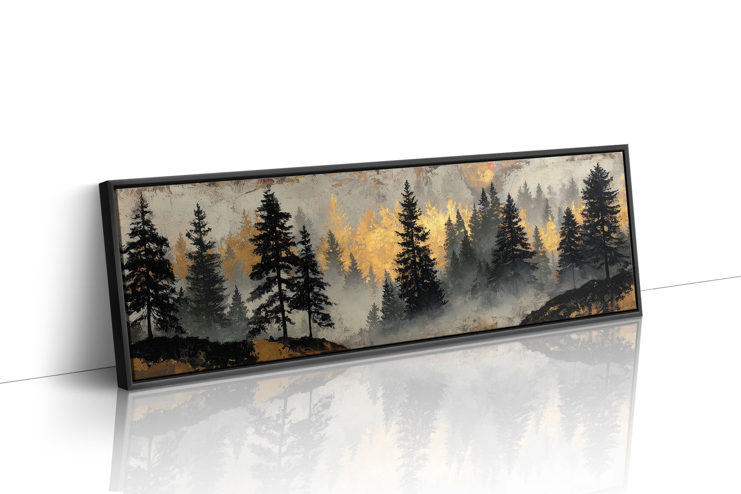 Golden Mist Through Pines