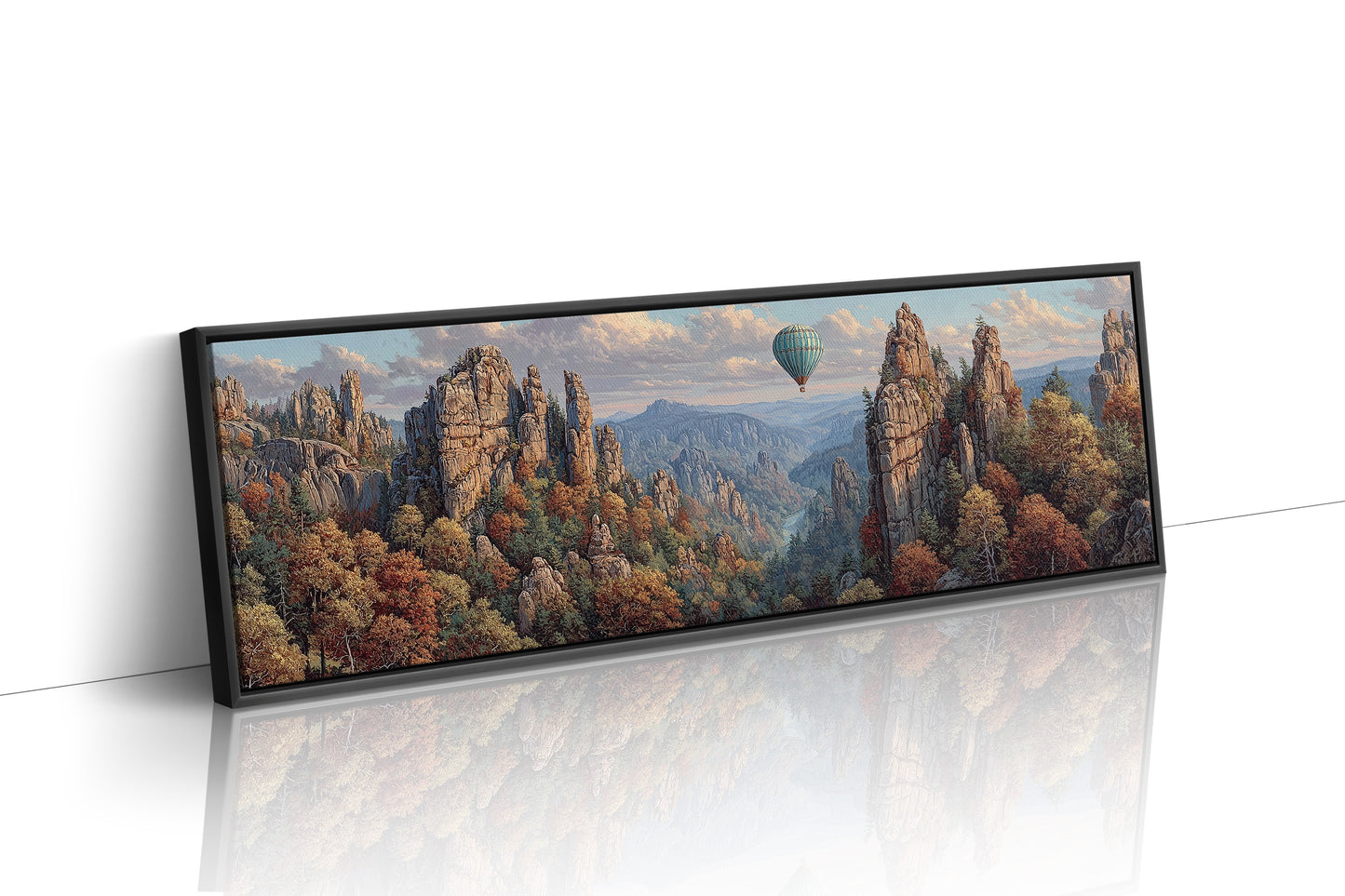 Hot Air Balloon Over Autumn Cliffs