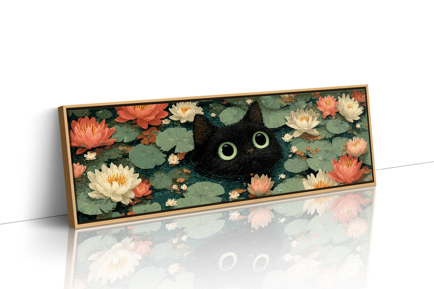 Midnight Cat Among Lotus Blossoms