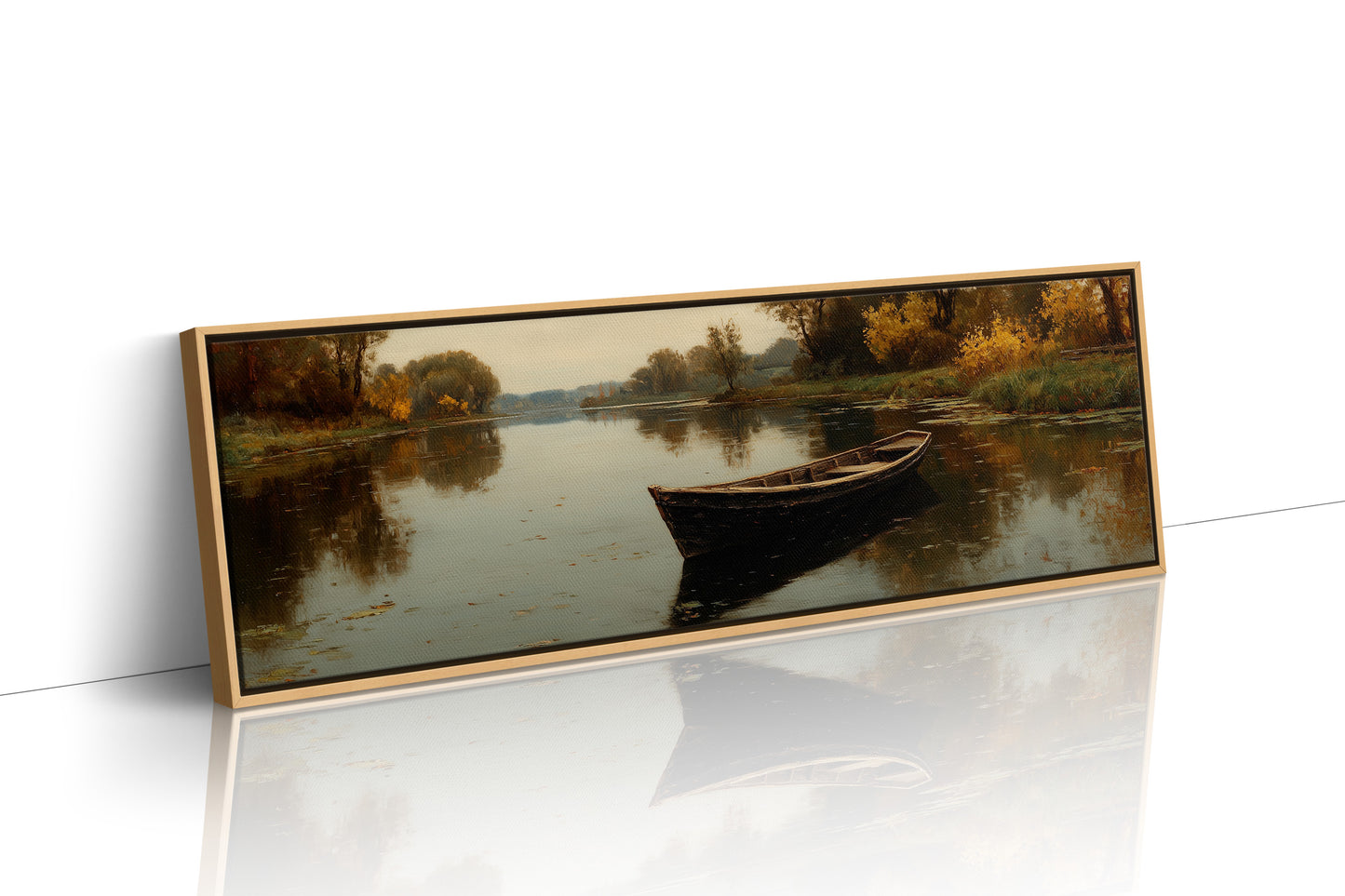 Quiet Boat on Autumn River