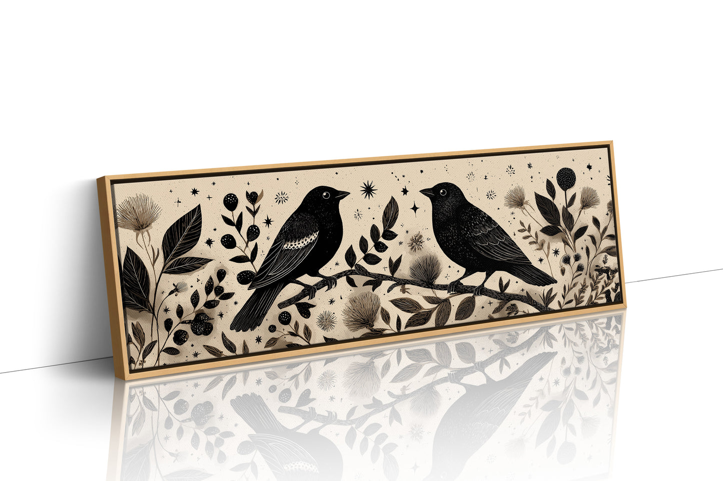 Midnight Birds Among Wildflowers