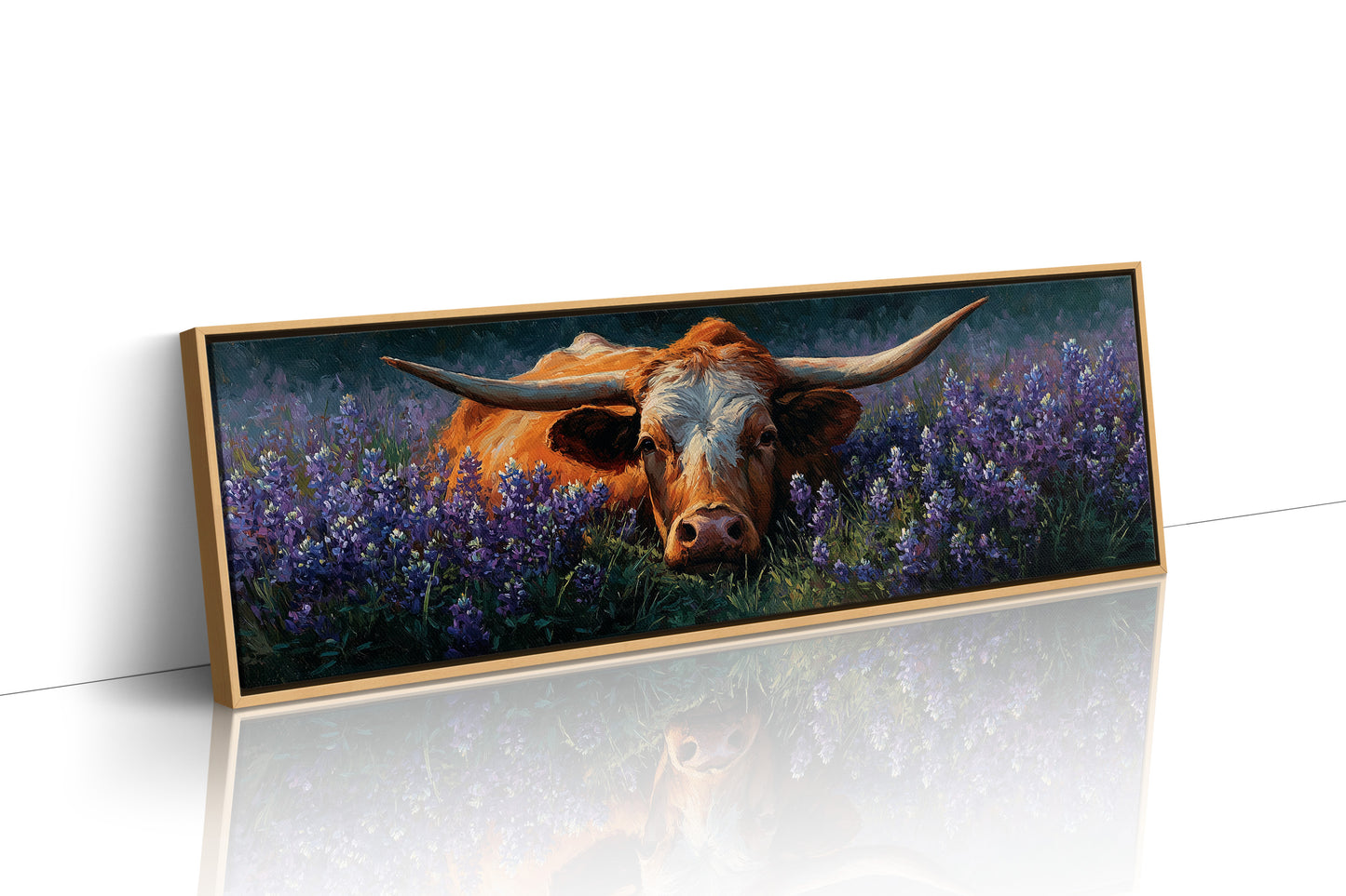 Texas Longhorn Resting in Bluebonnet Meadow