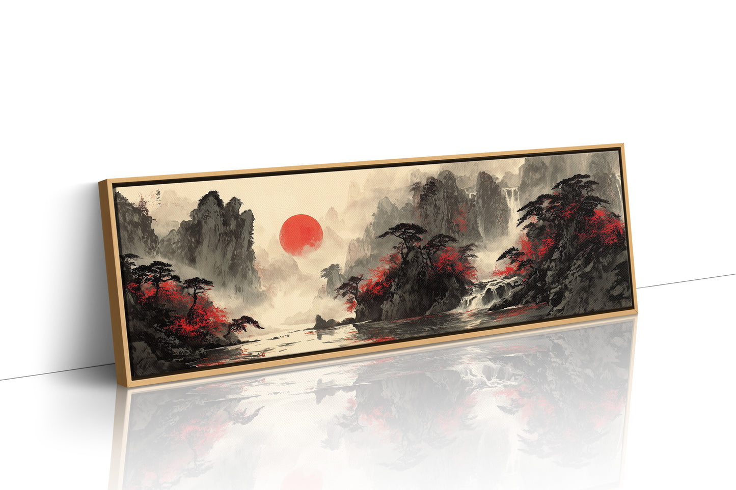 Crimson Trees Beneath a Rising Sun