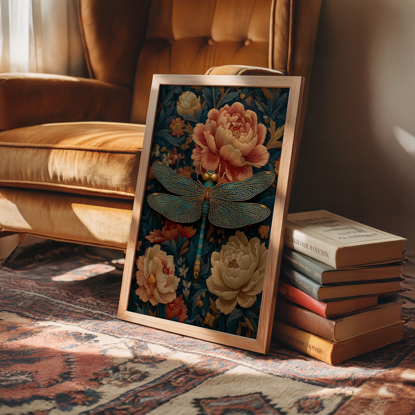The Dragonfly Rests Among Peonies