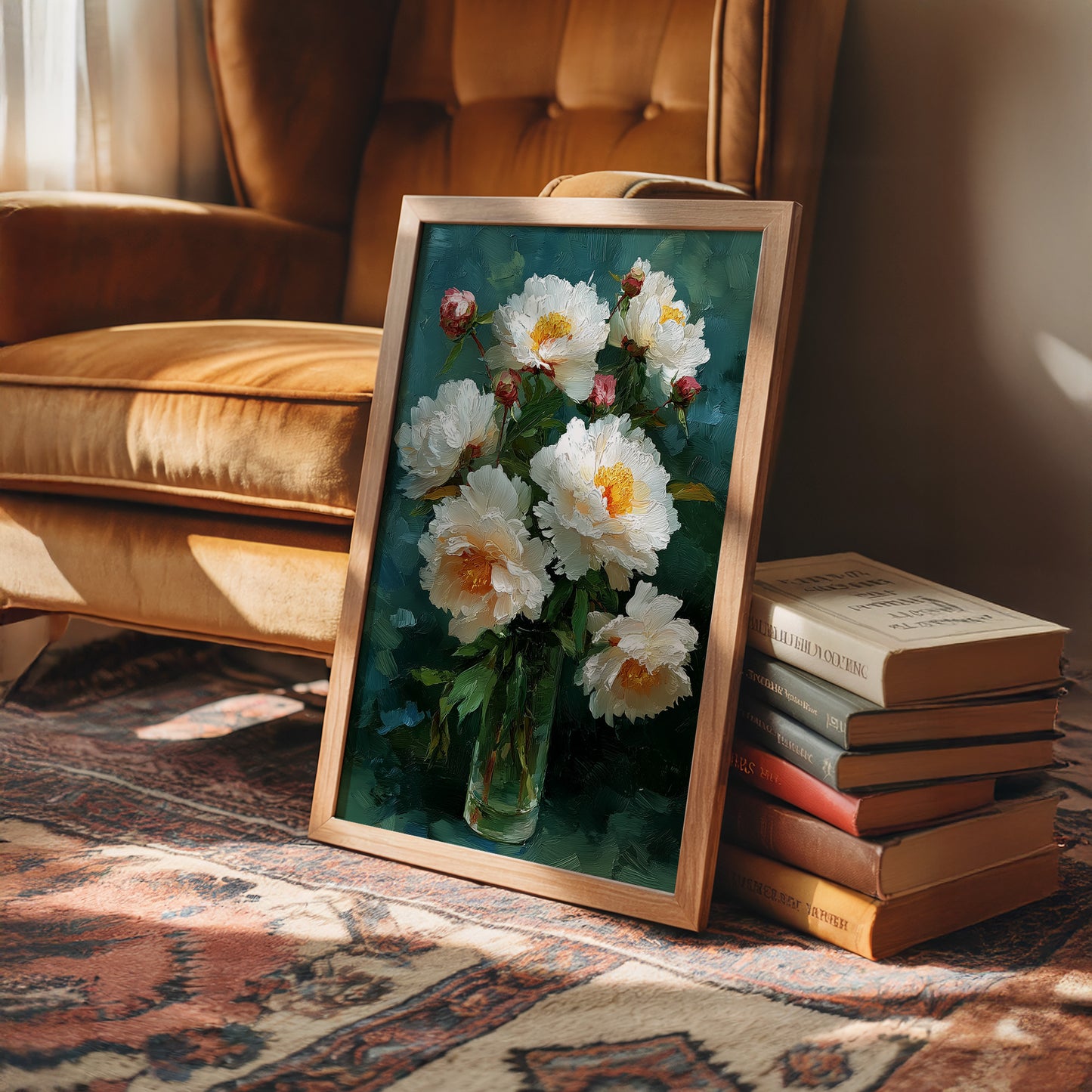 White Peonies in a Glass at Dusk