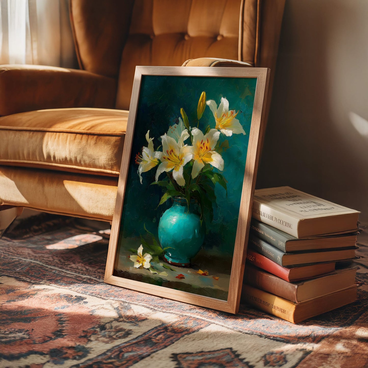 White Lilies in a Turquoise Vase