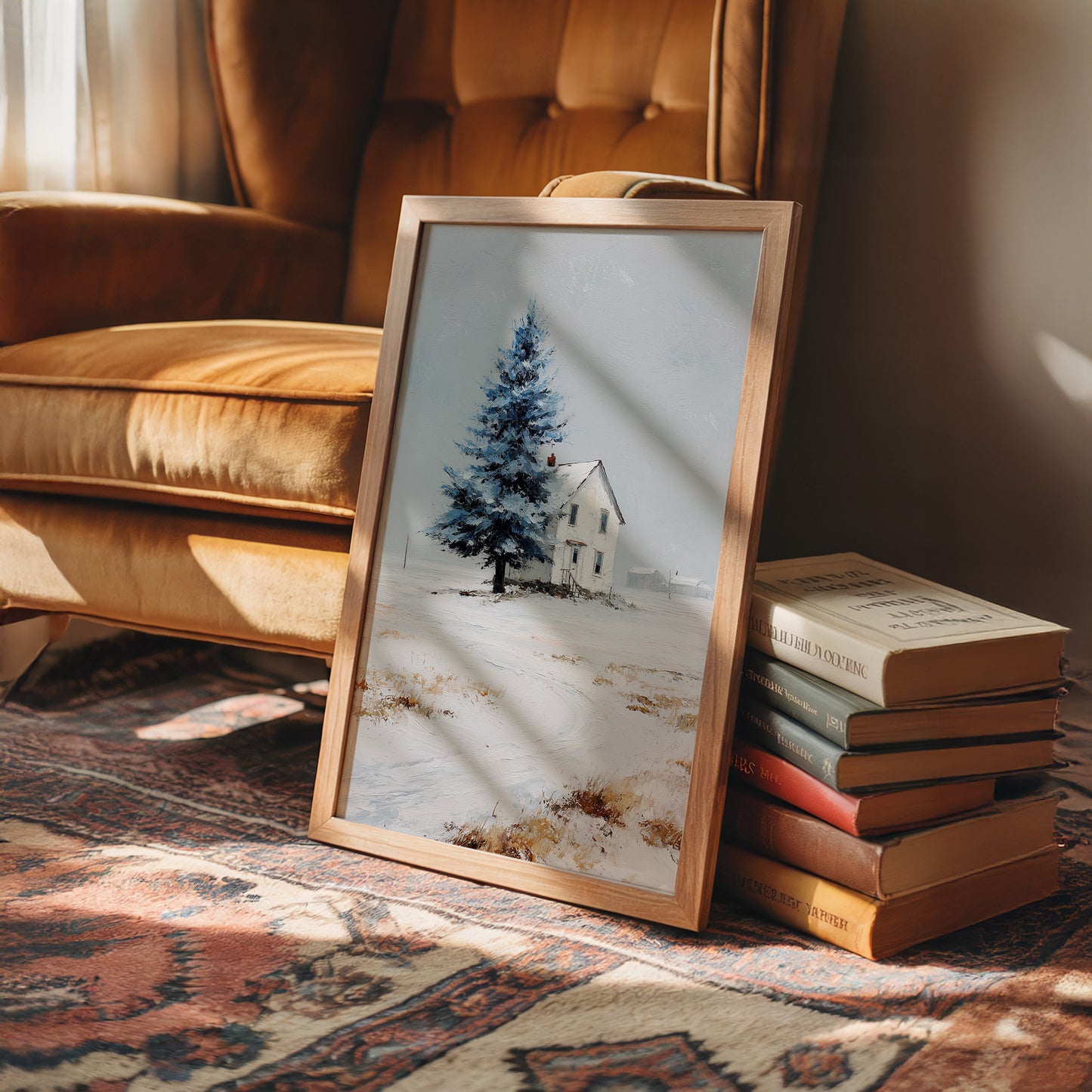 Farmhouse Under Blue Spruce