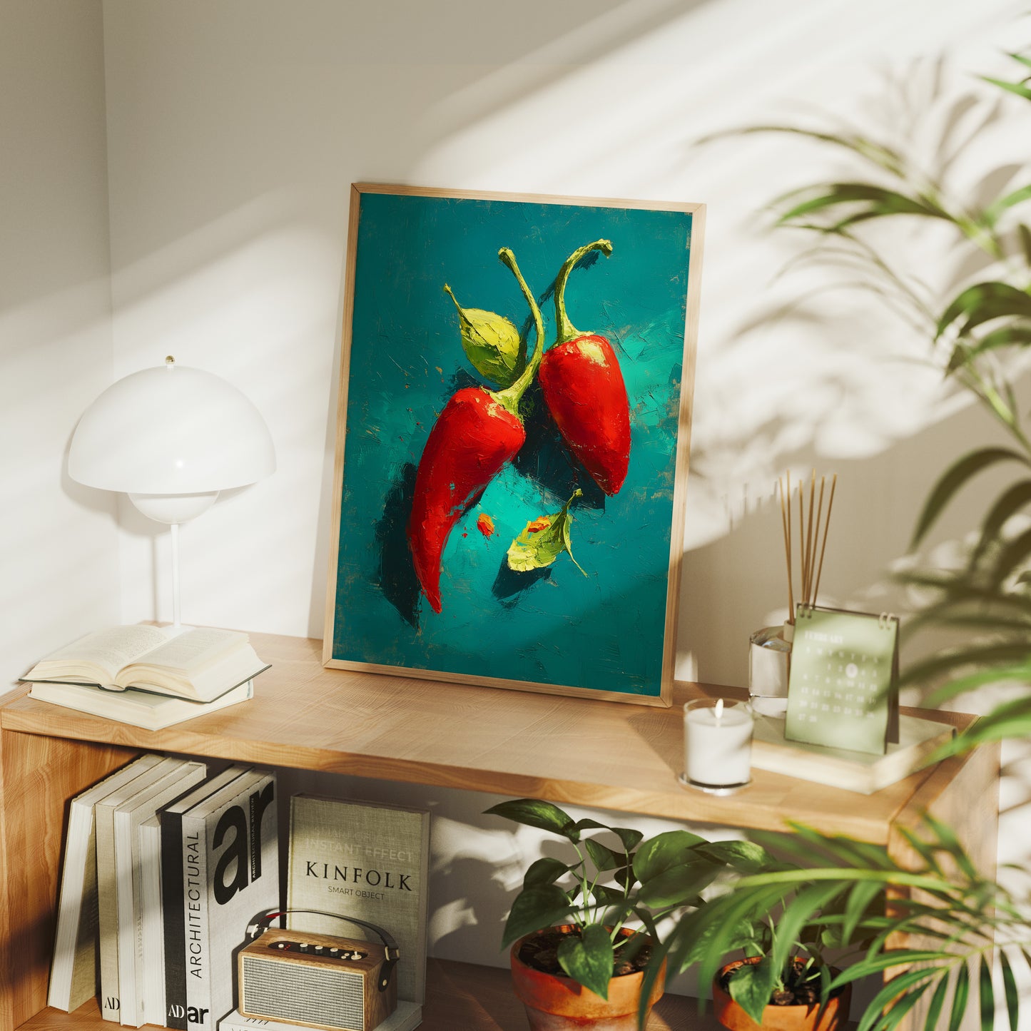 Two Chilies on Teal