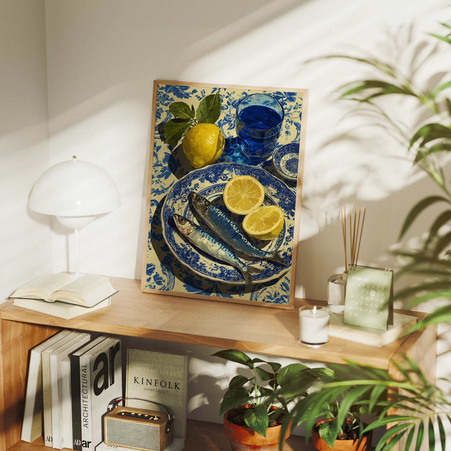 Sardines and Lemon on Blue Delft