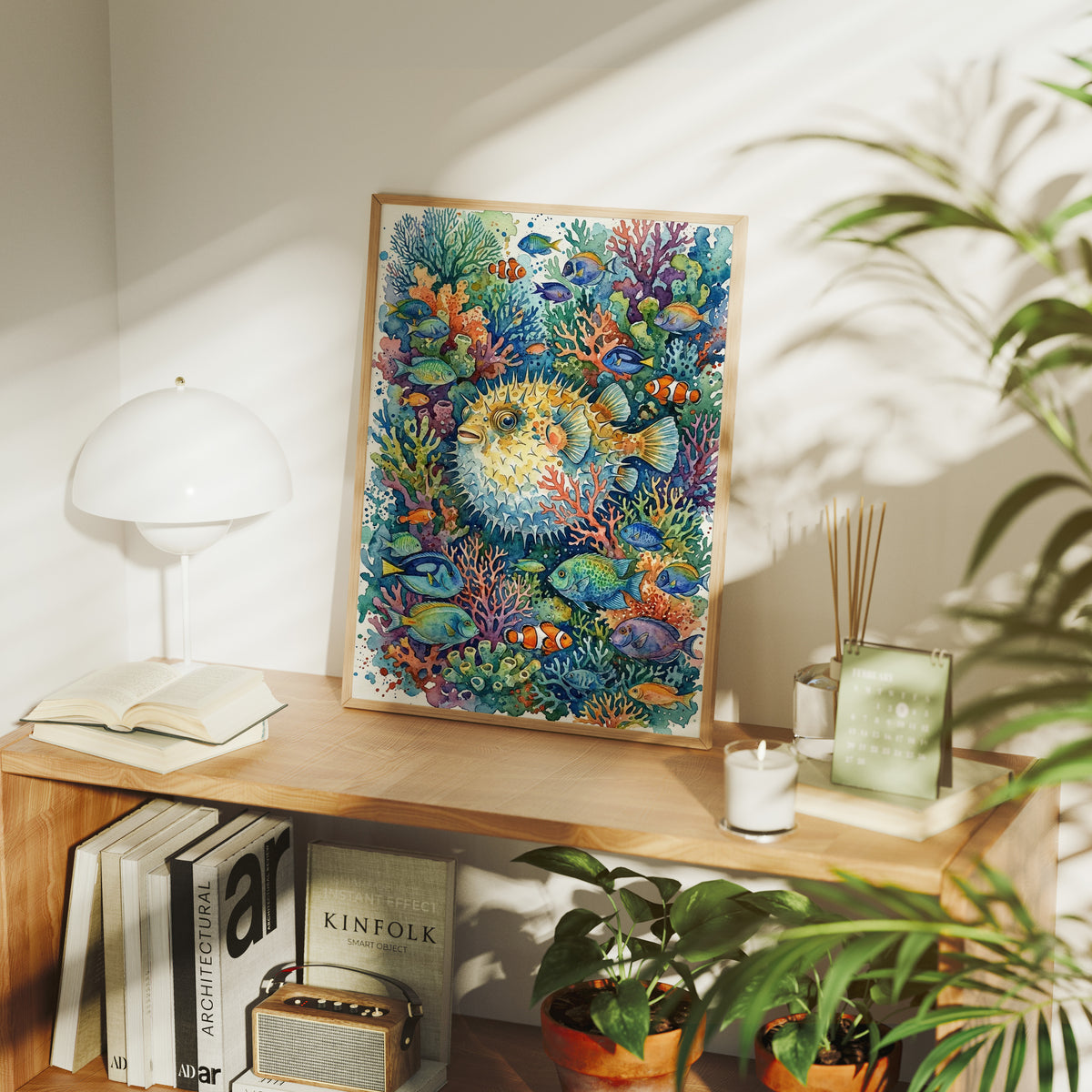 Puffed Up: Watercolor Pufferfish Reef Scene