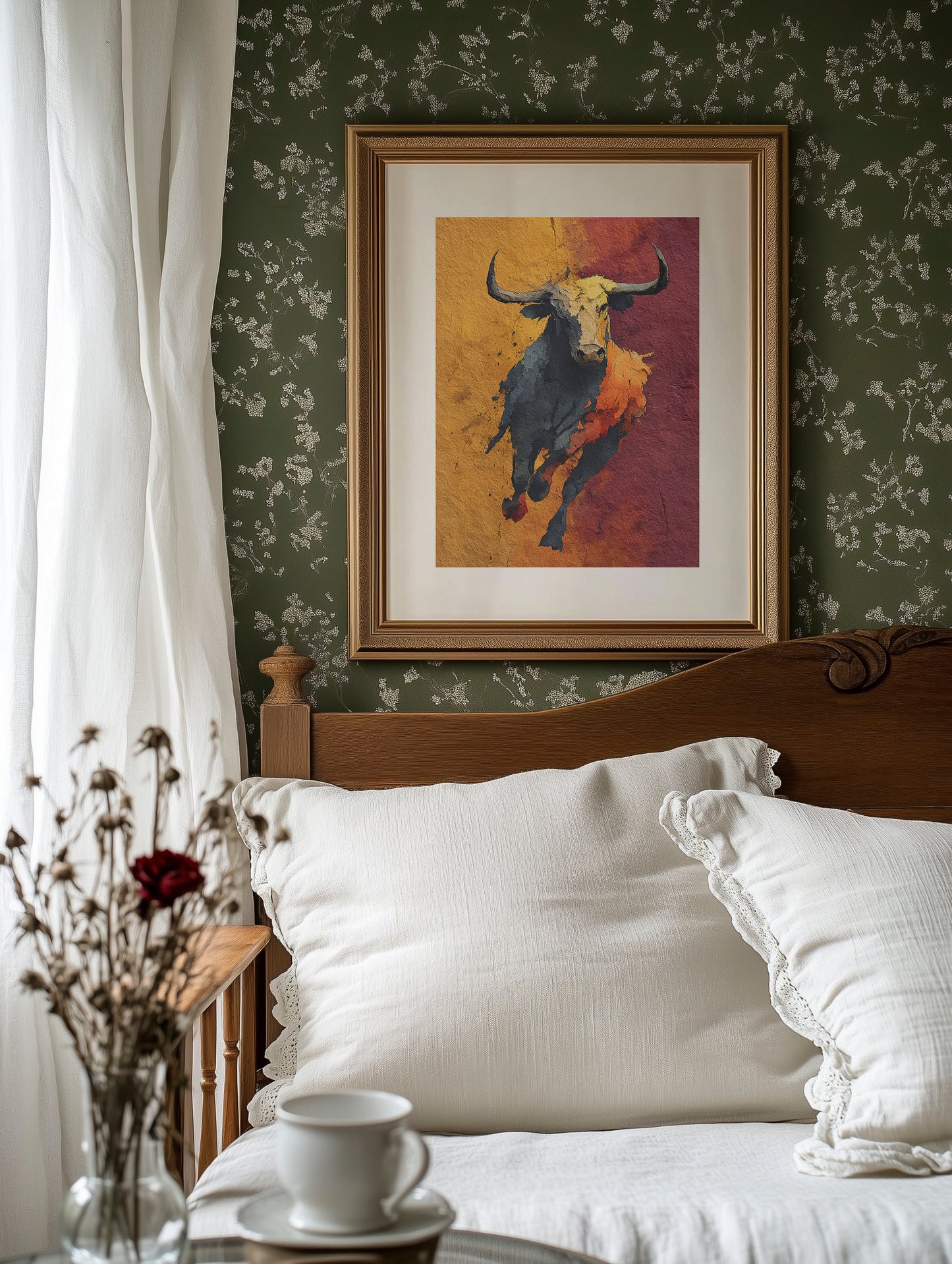 Longhorn Charging, Gold and Wine