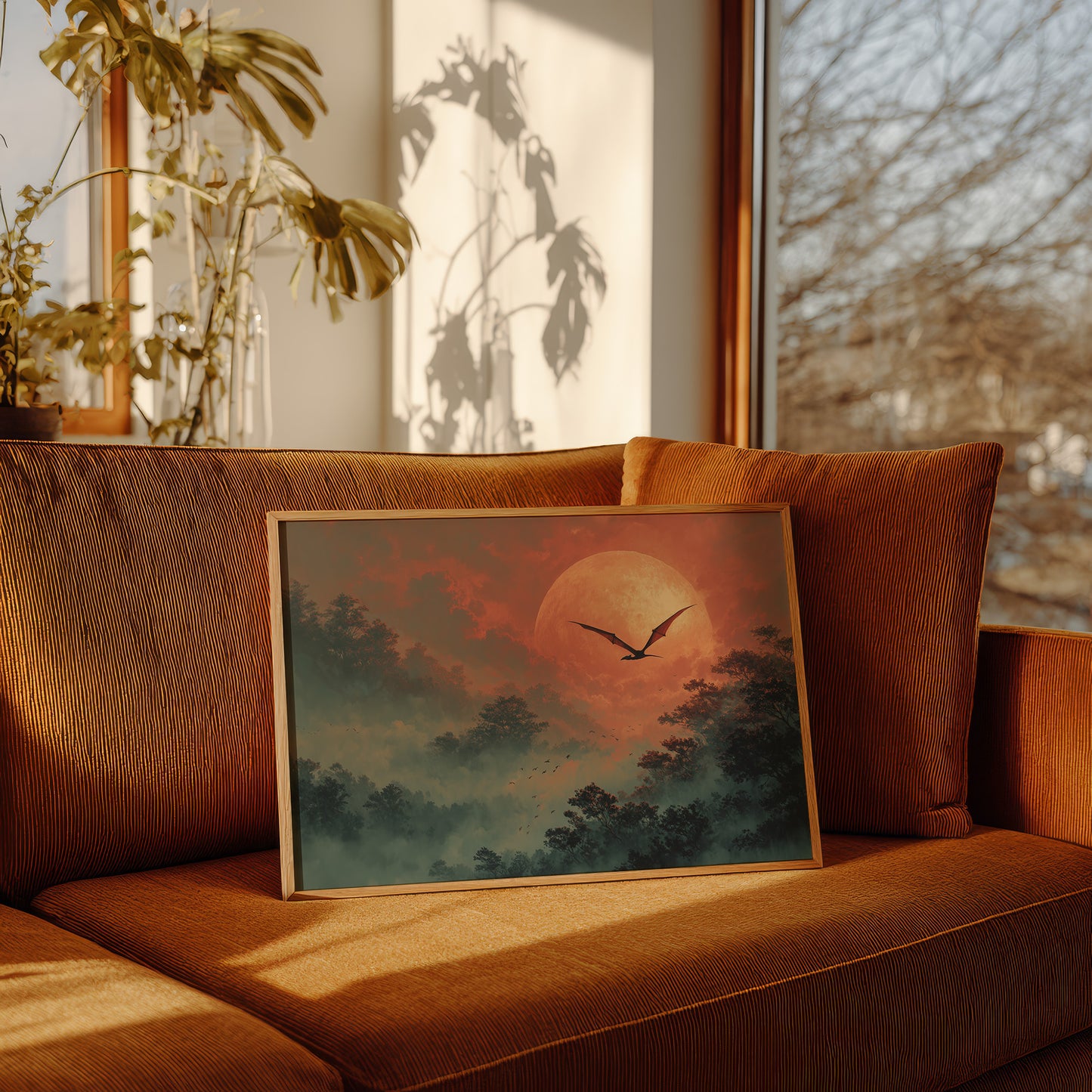 Pterodactyl Soaring Past a Blood Moon