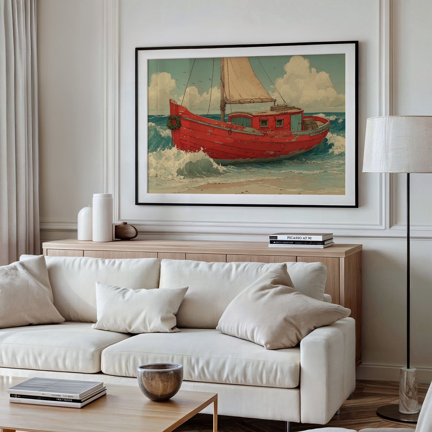 Weathered Red Boat with Wreath