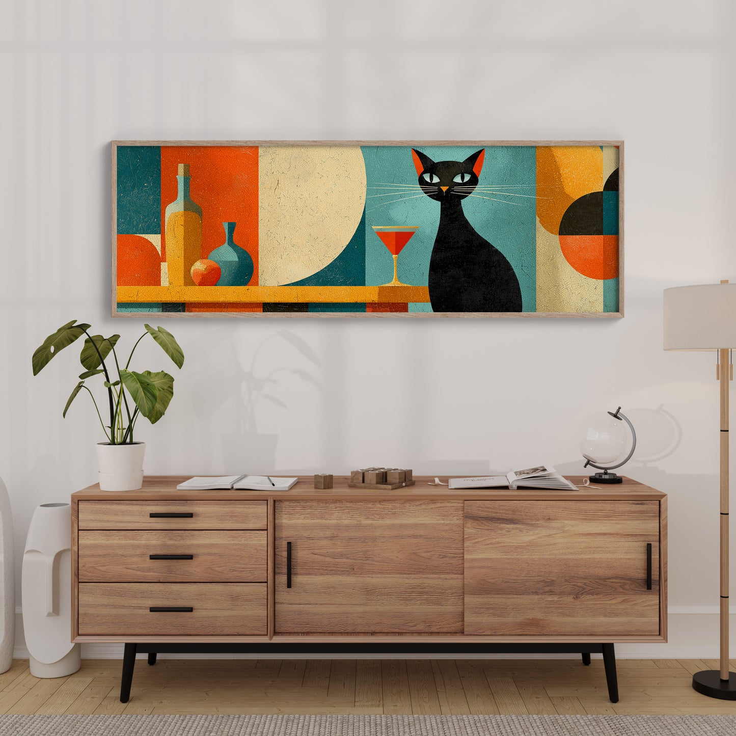 Mid Century Black Cat and Cocktail