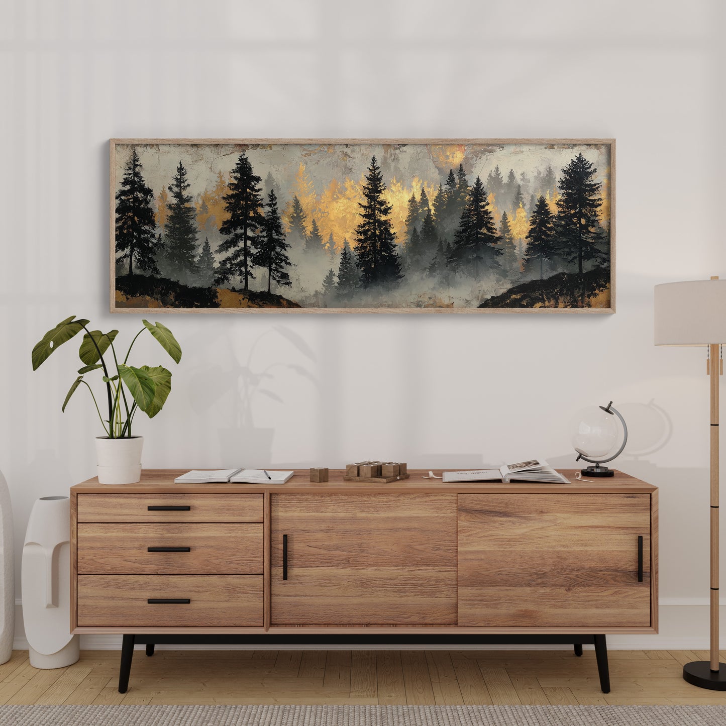 Golden Mist Through Pines