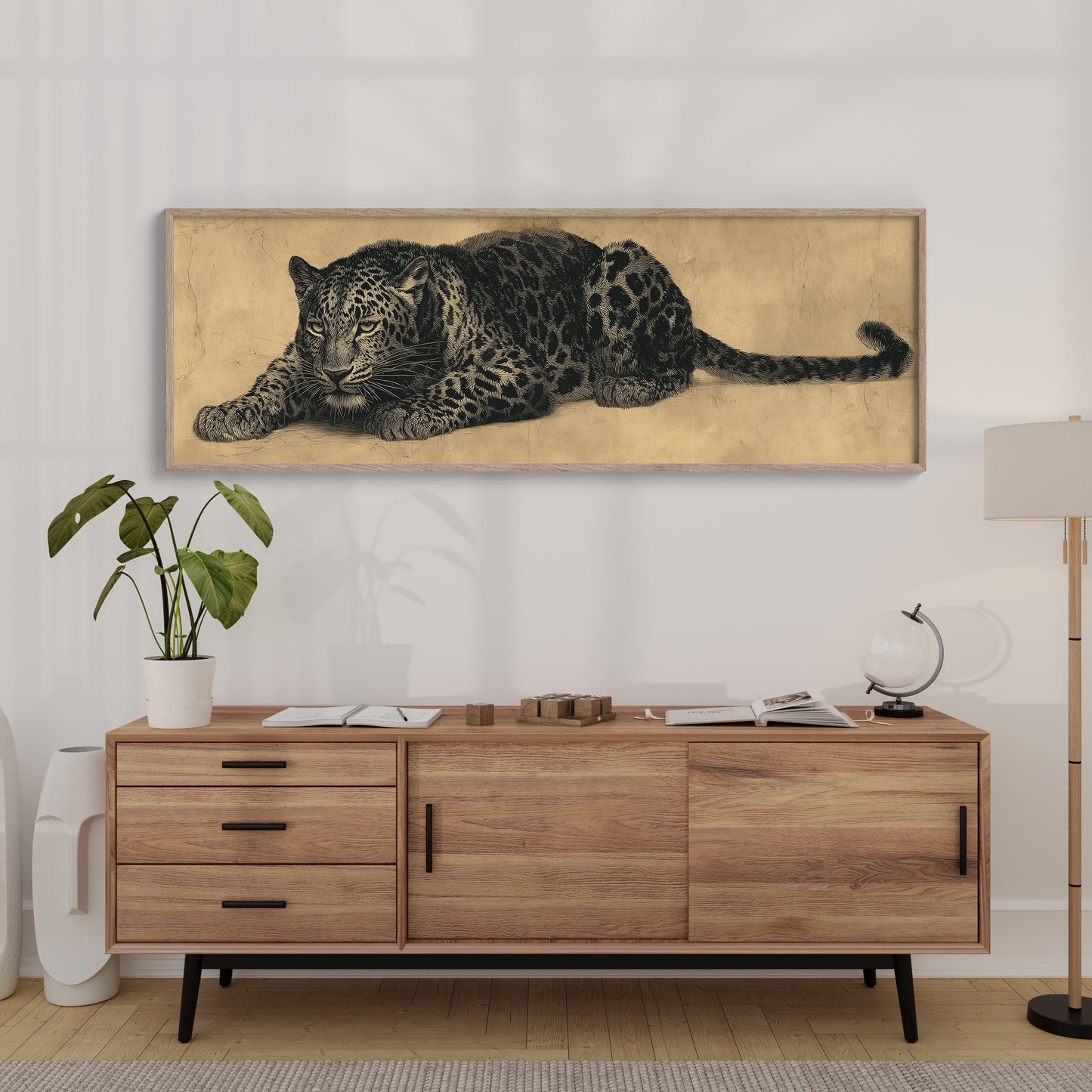 Vintage Leopard Illustration on Aged Paper Background