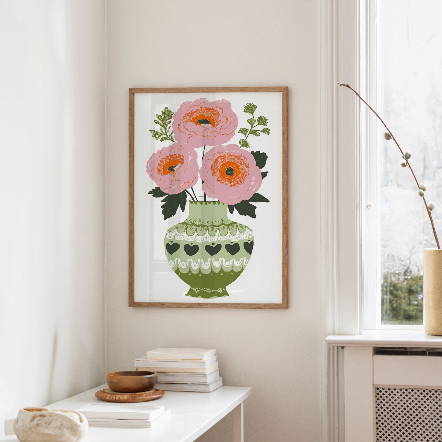 Blush Blooms In Olive Vase