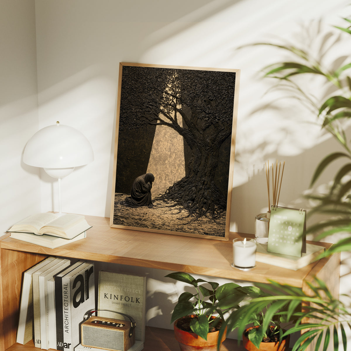Kneeling Figure Beneath Olive Tree