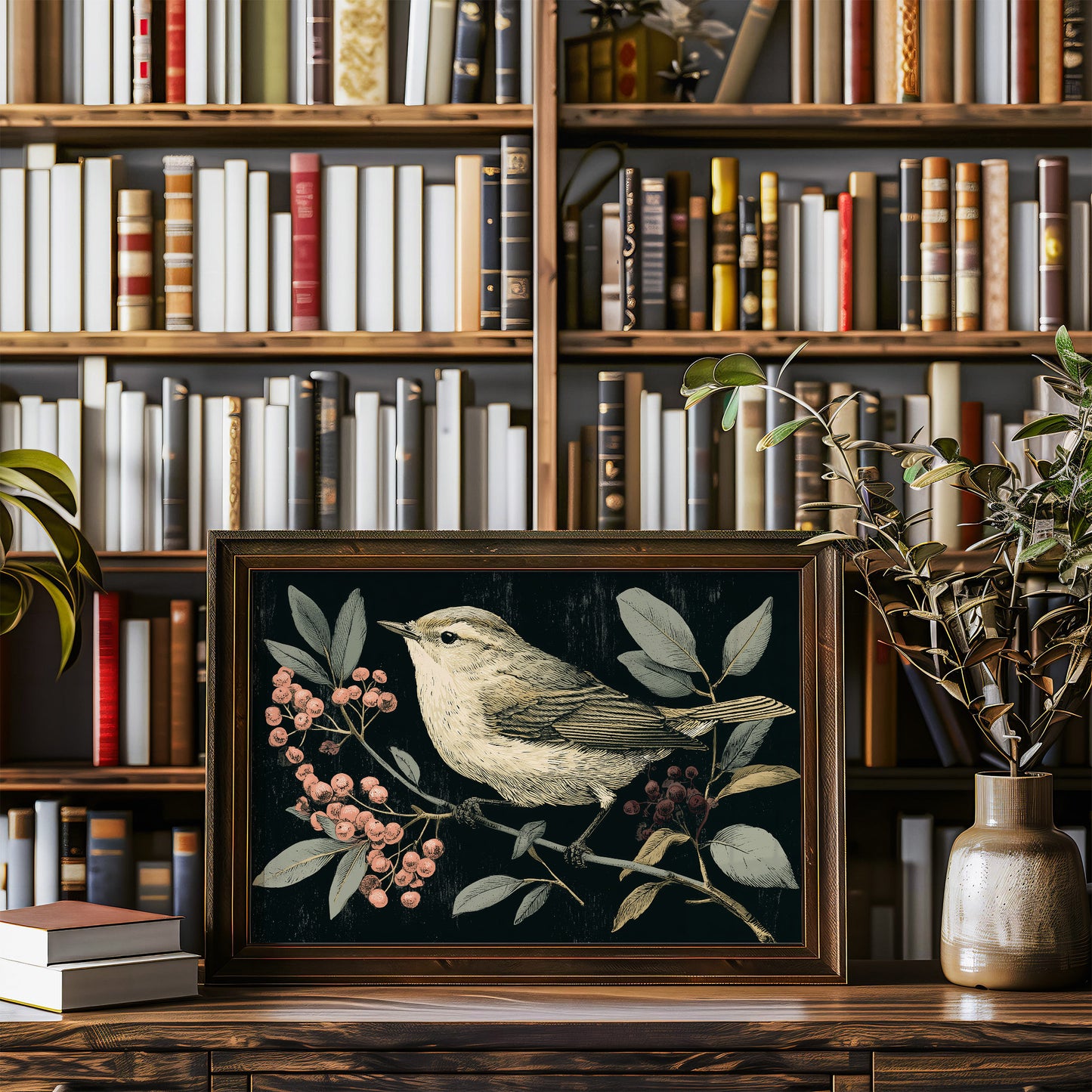 Warbler Amid Berry Branches