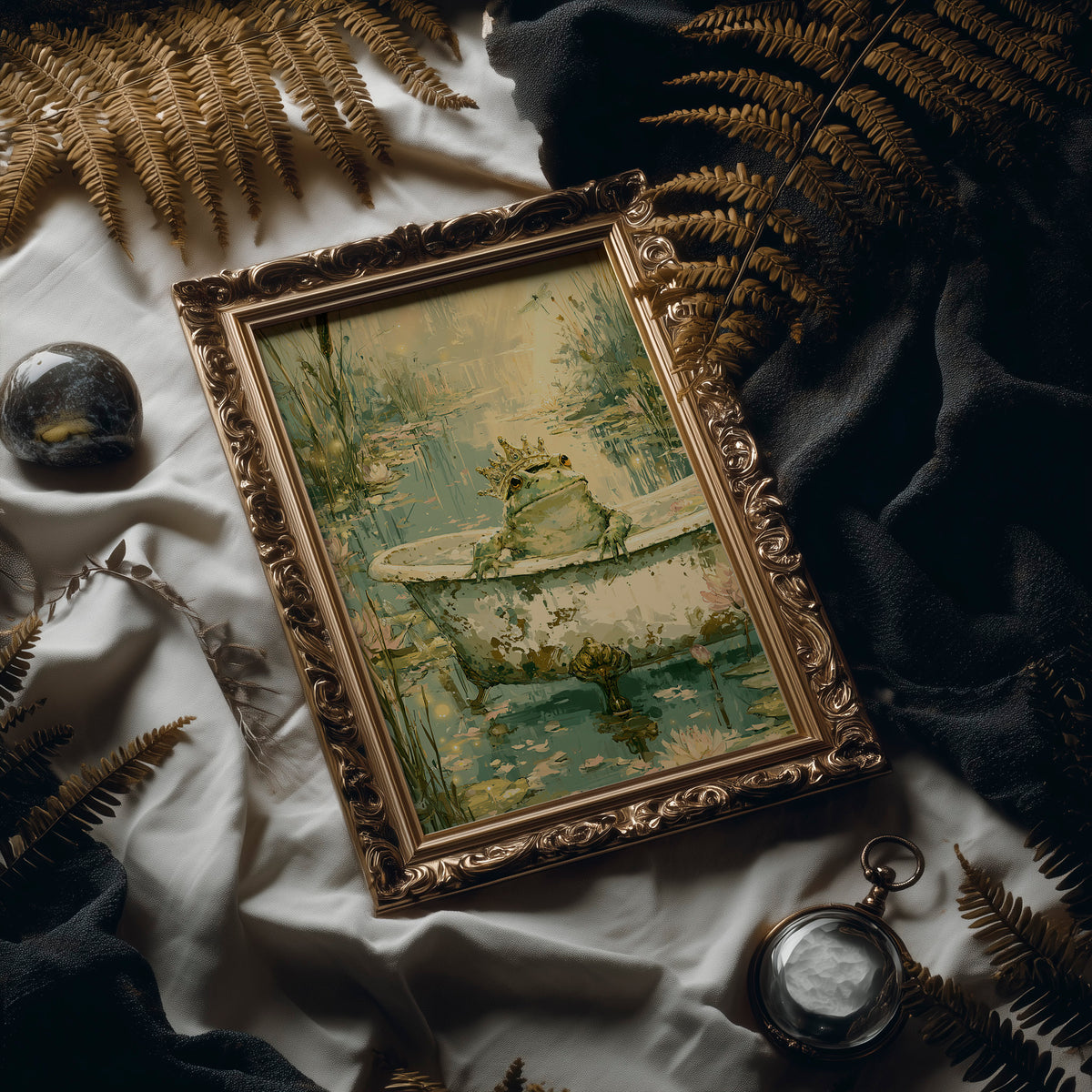 The Frog Prince's Bath — Fairy Tale Pond Painting