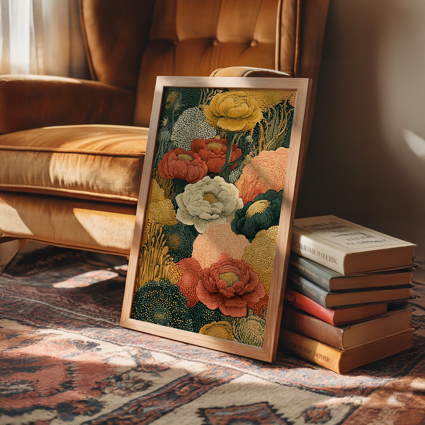 Dotted Bloom Mosaic in Rust and Gold
