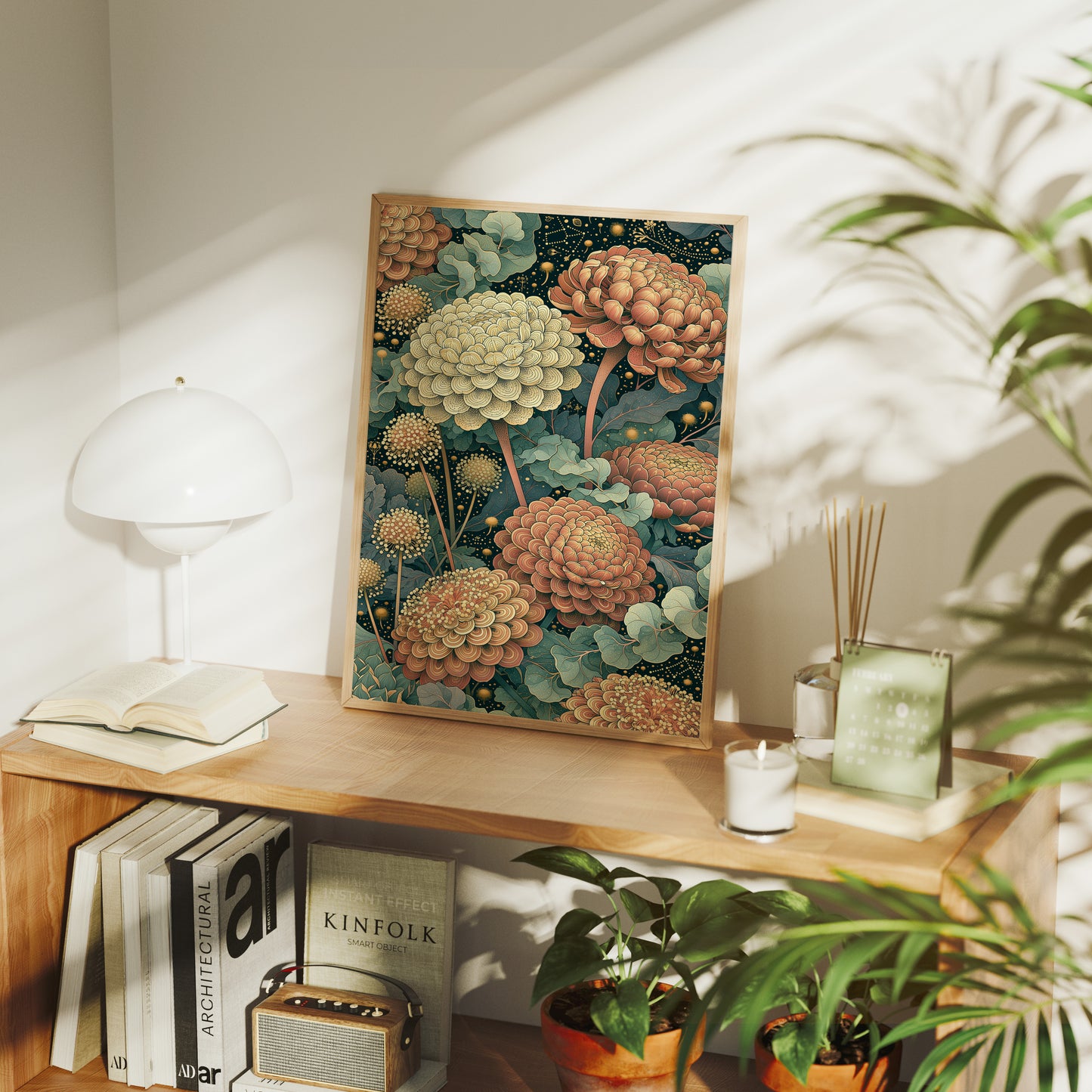 Coral Chrysanthemums Beneath the Constellations
