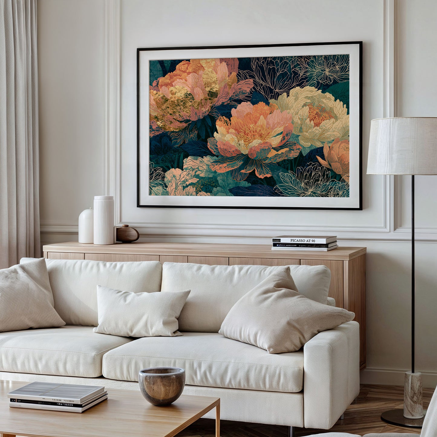 Peonies in Copper and Teal