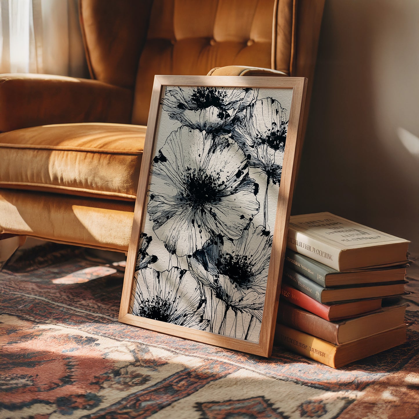 Poppies in Ink Splatter