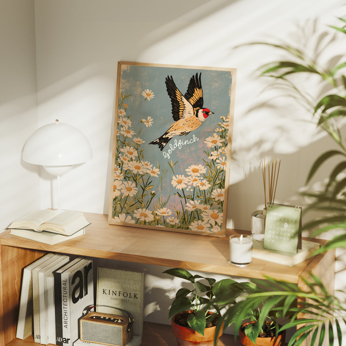 Goldfinch Rising Over Daisies