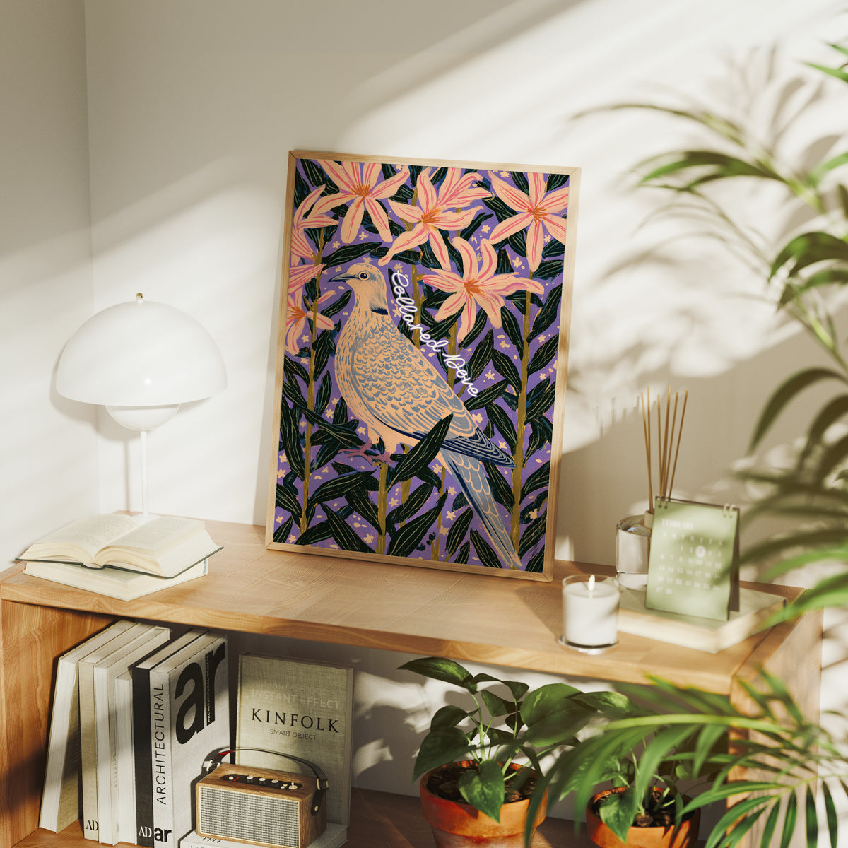Collared Dove Among Star Lilies