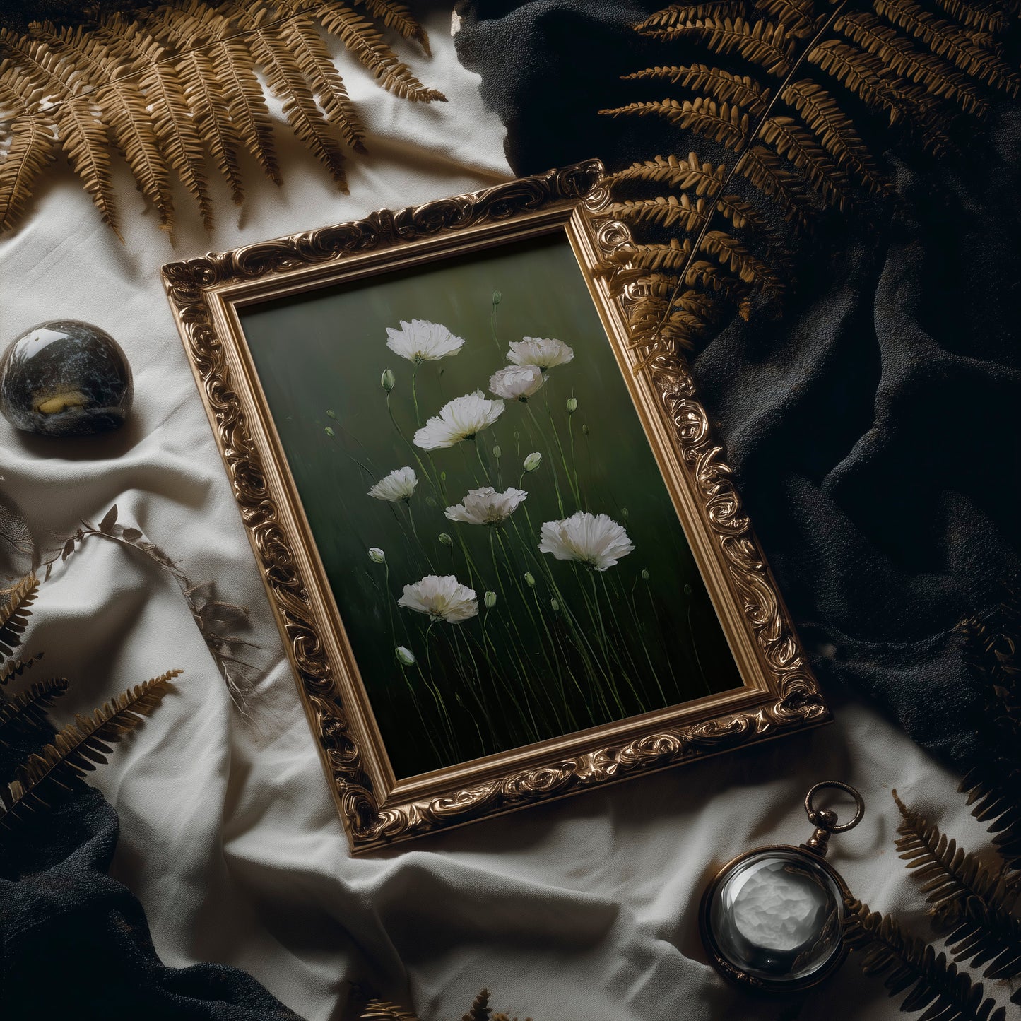 White Blooms in Quiet Green