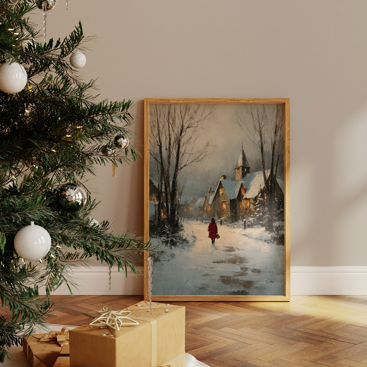 A Red Coat in Falling Snow