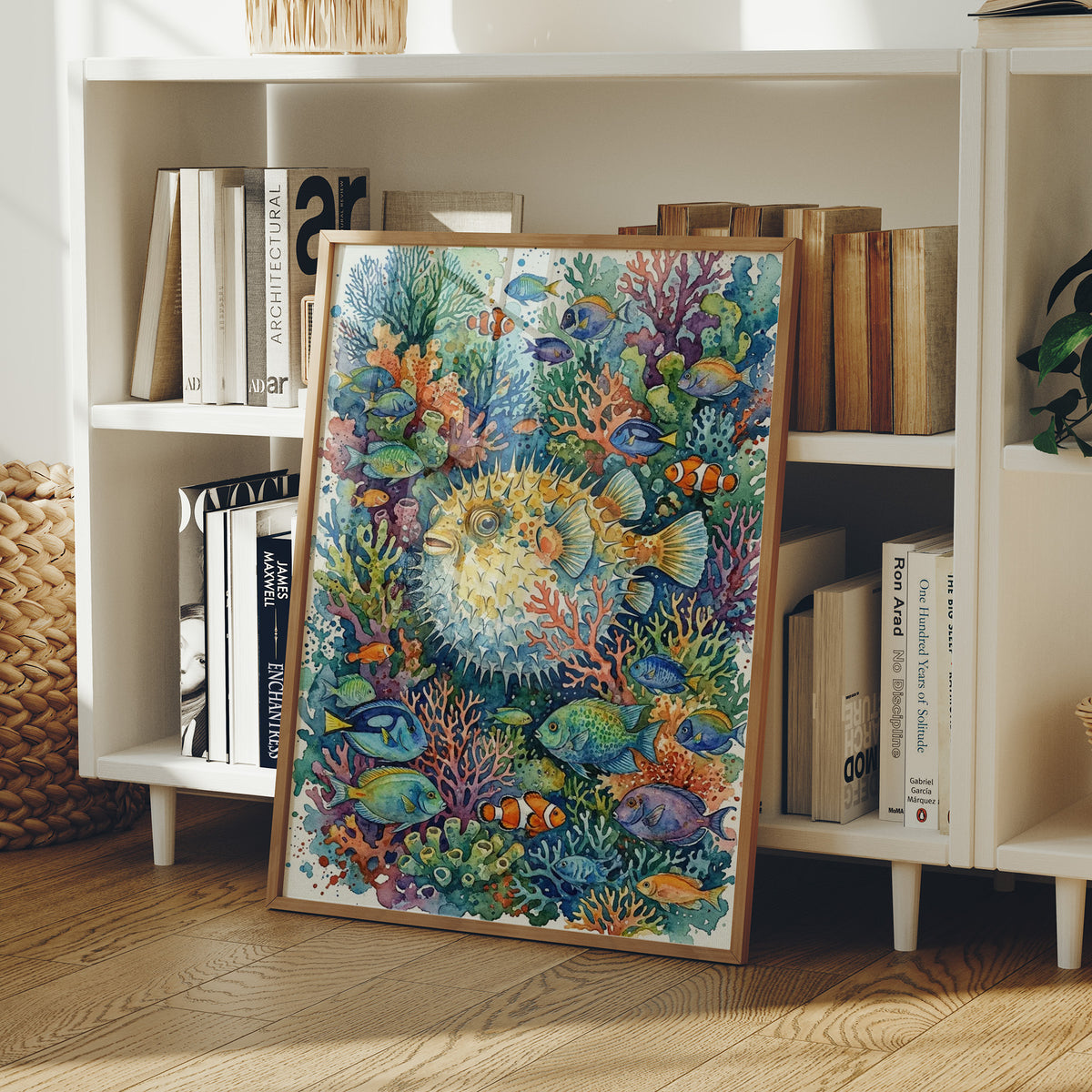 Puffed Up: Watercolor Pufferfish Reef Scene