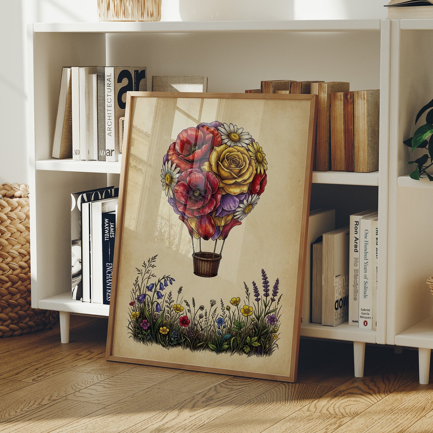 Floral Balloon Over Wildflowers