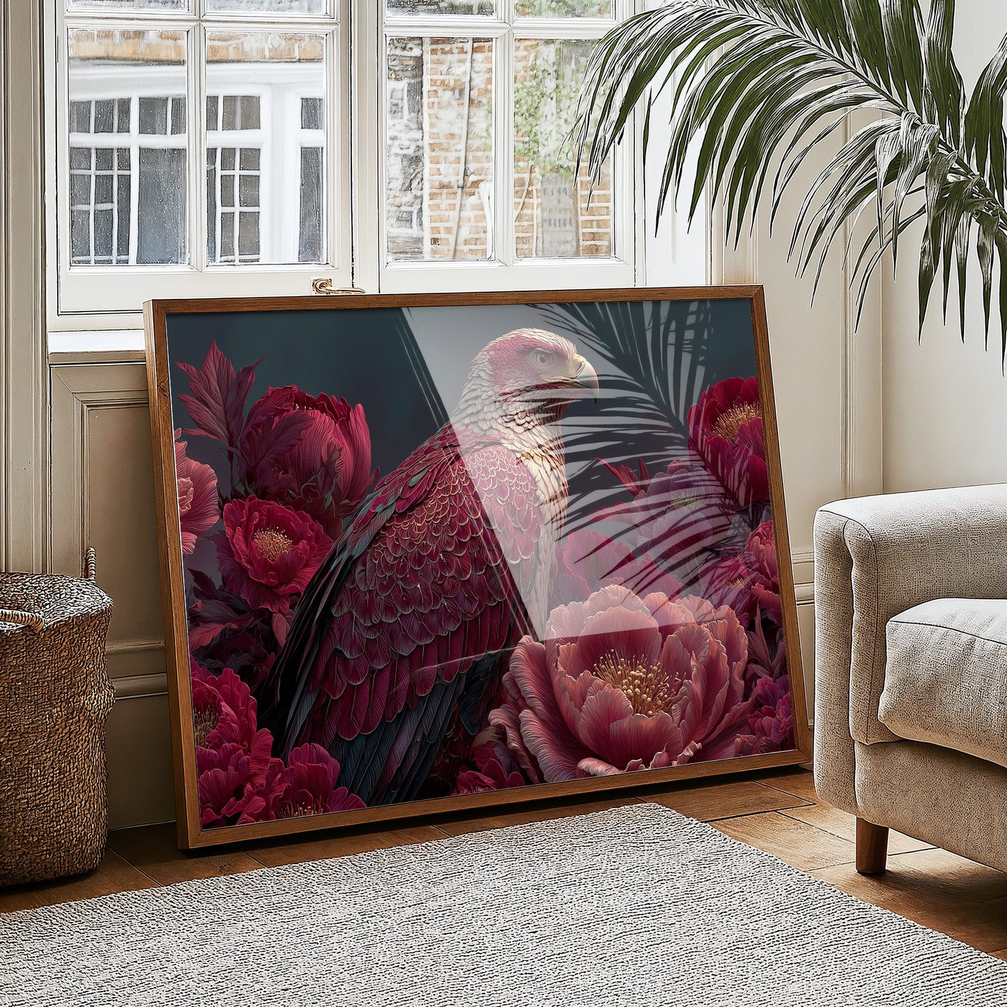 Crimson Eagle Among the Peonies