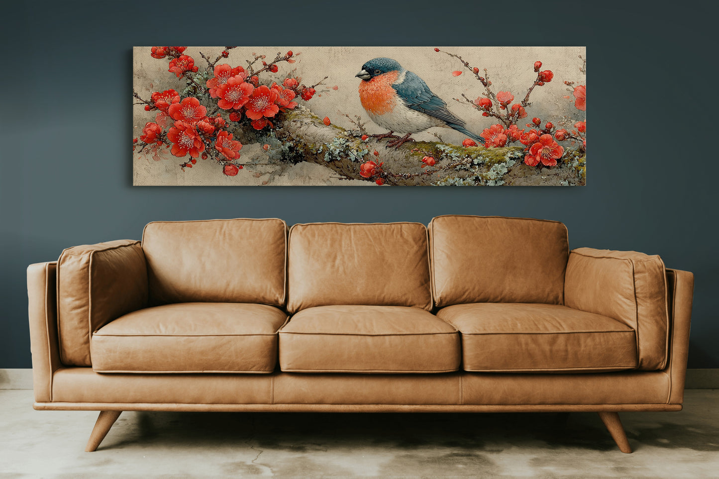 Songbird Among Scarlet Blossoms