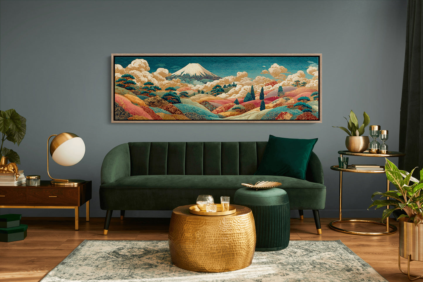 Golden Mount Fuji Over Patterned Hills