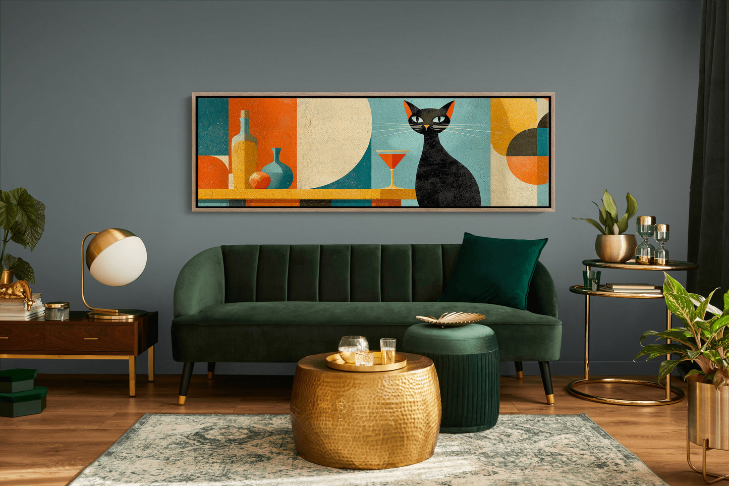Mid Century Black Cat and Cocktail