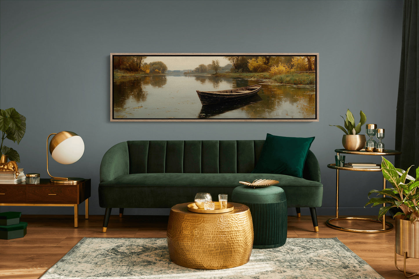 Quiet Boat on Autumn River