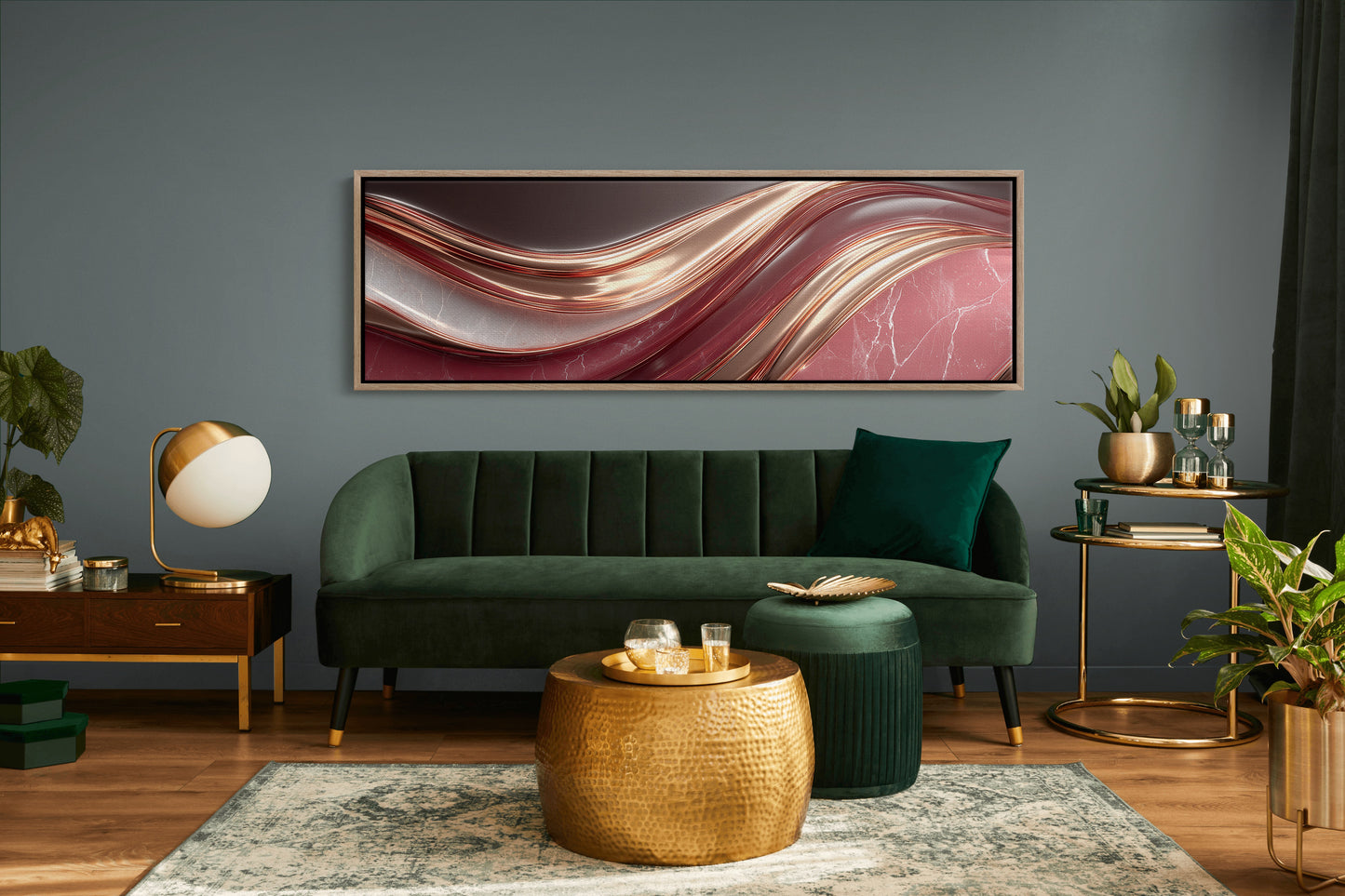 Flowing Copper Waves in Crimson Stone