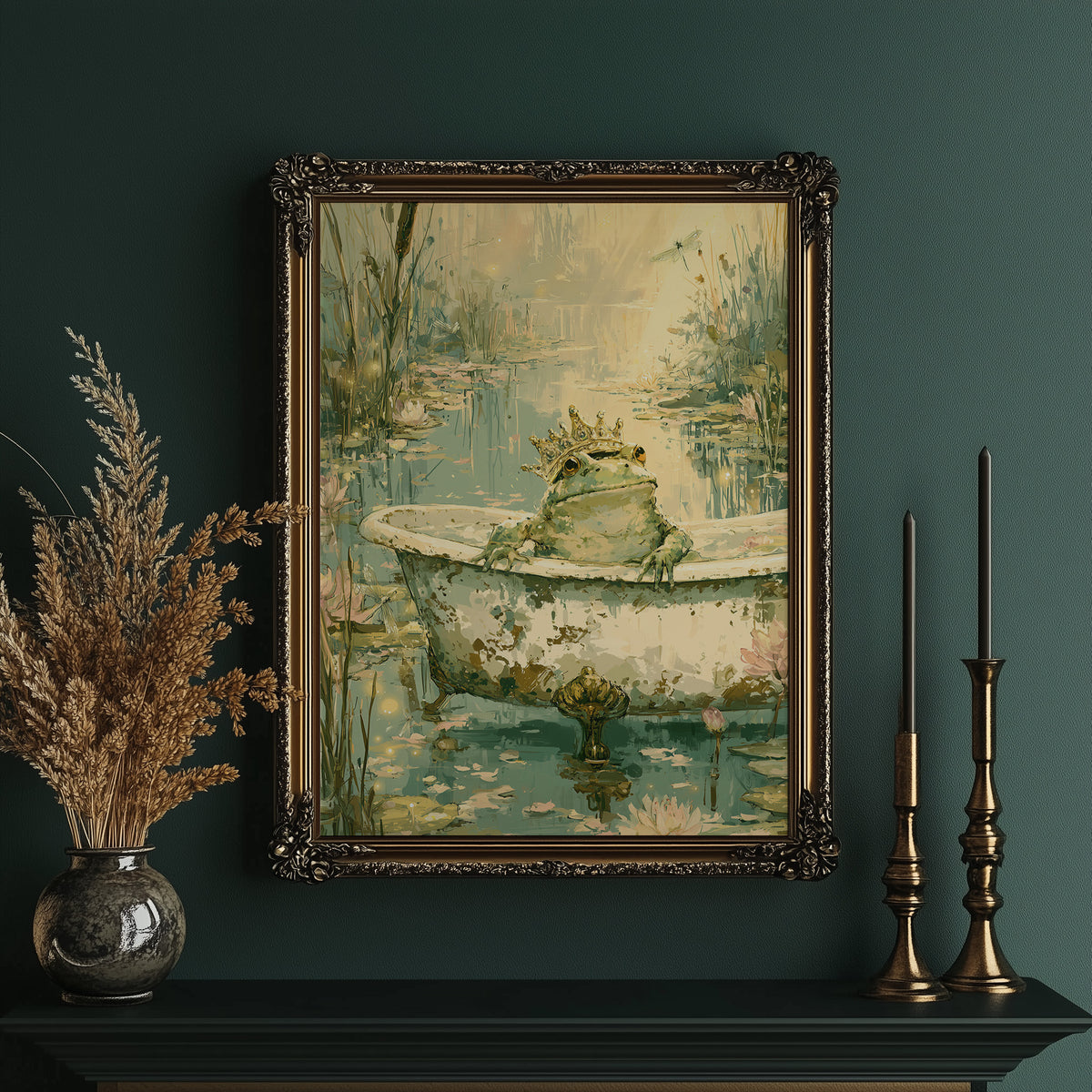 The Frog Prince's Bath — Fairy Tale Pond Painting