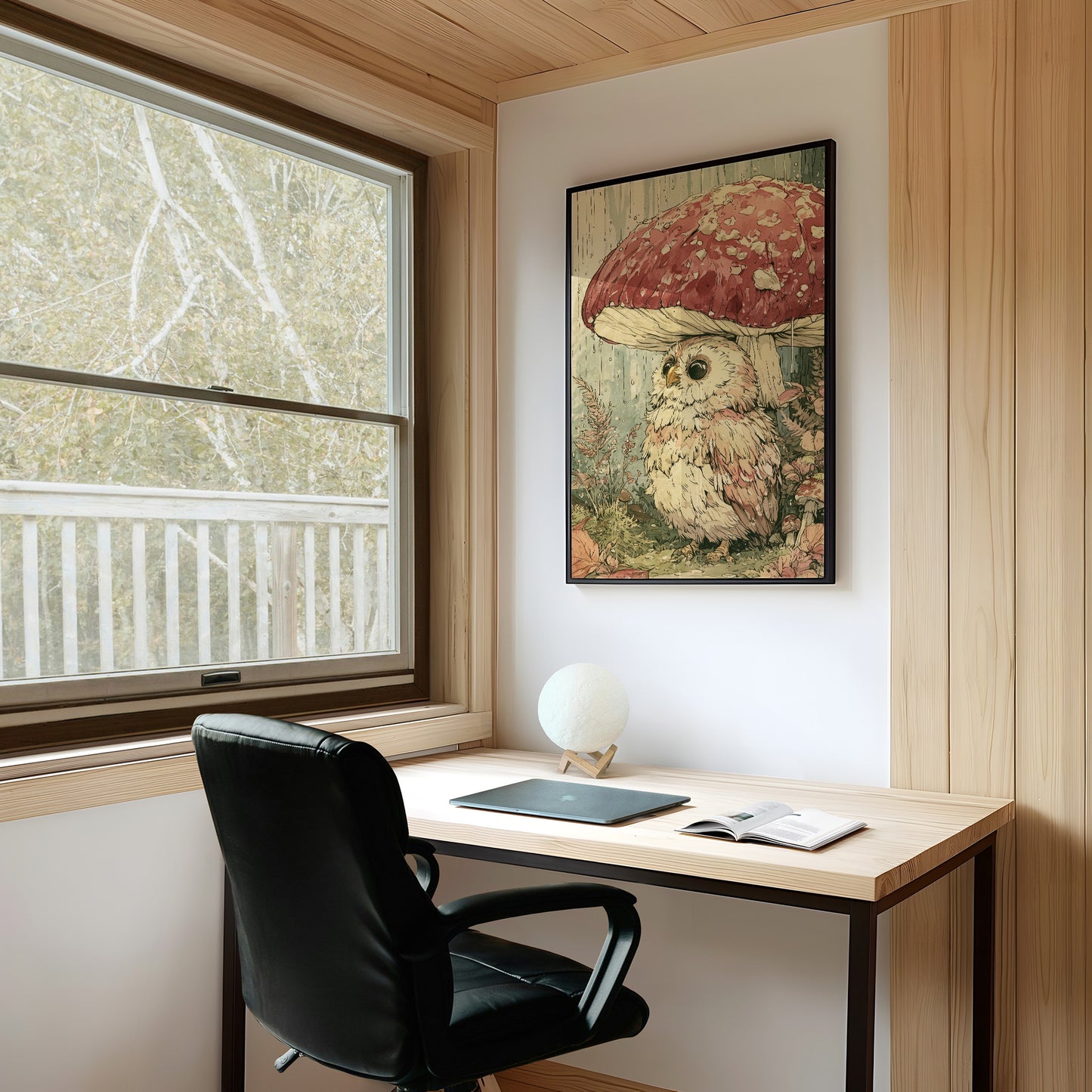 Toadstool Hideaway: Curious Owl Close-Up