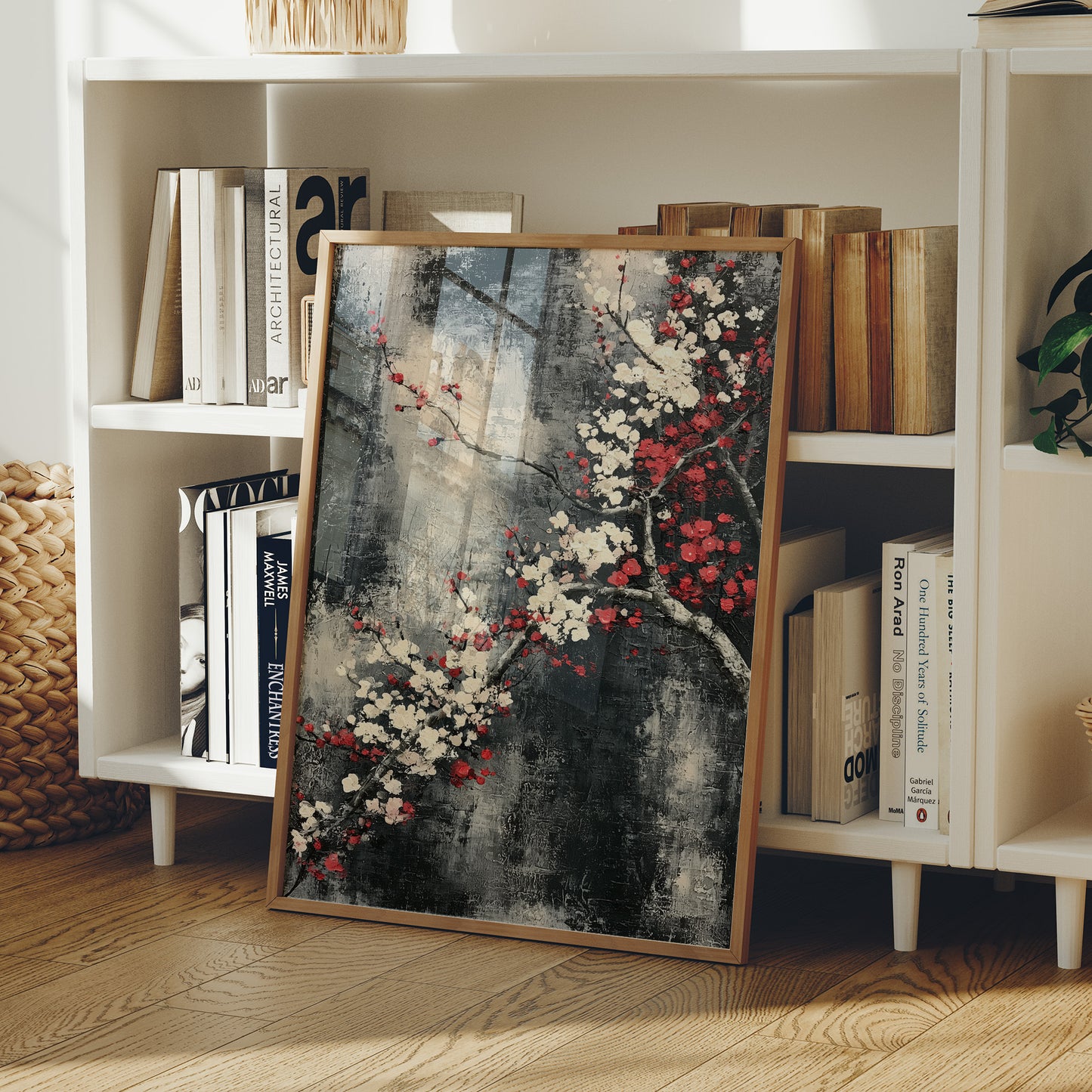 Cherry Blossoms on Charcoal Silk
