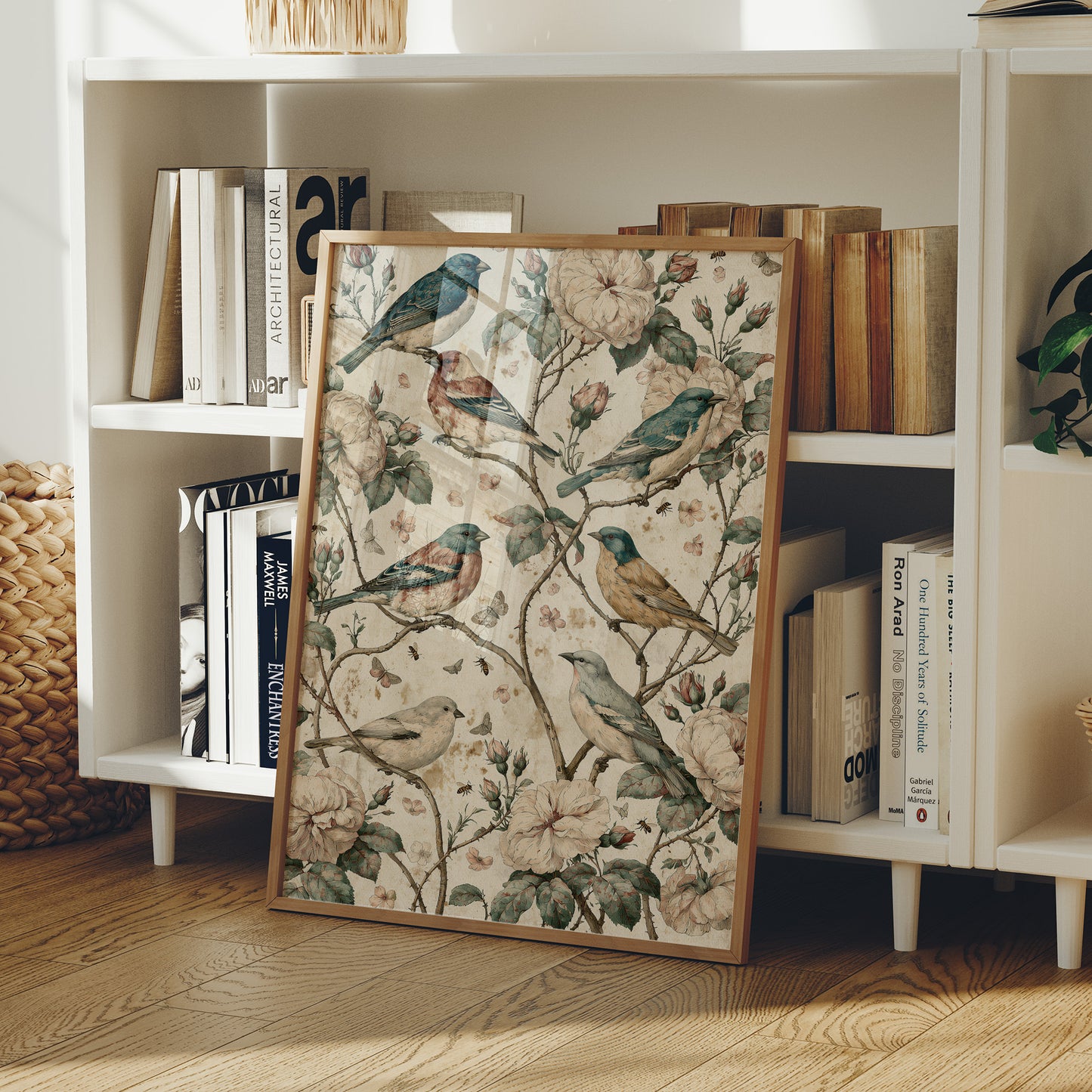 Six Finches, One Rose Bush