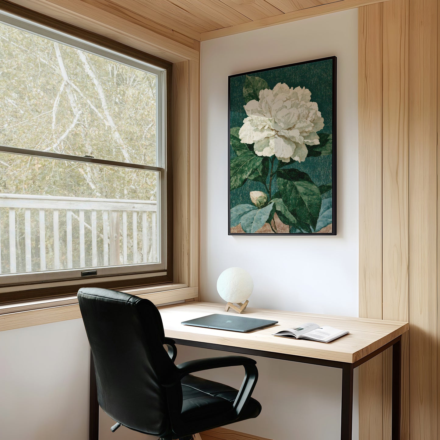 White Bloom on Cracked Teal Canvas