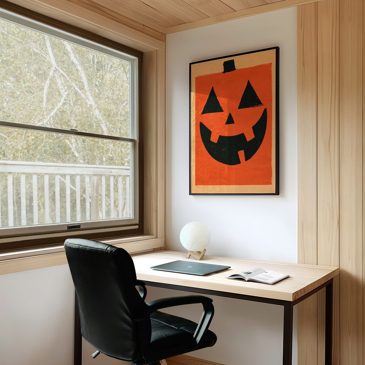 It’s Hip To Be Square, framed print on a white wall above a desk and black office chair